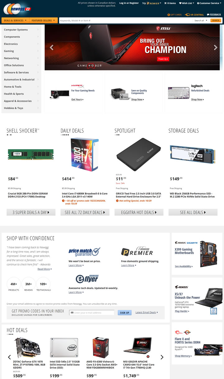 Newegg新蛋网加拿大官网：加拿大在线海淘电子产品网站