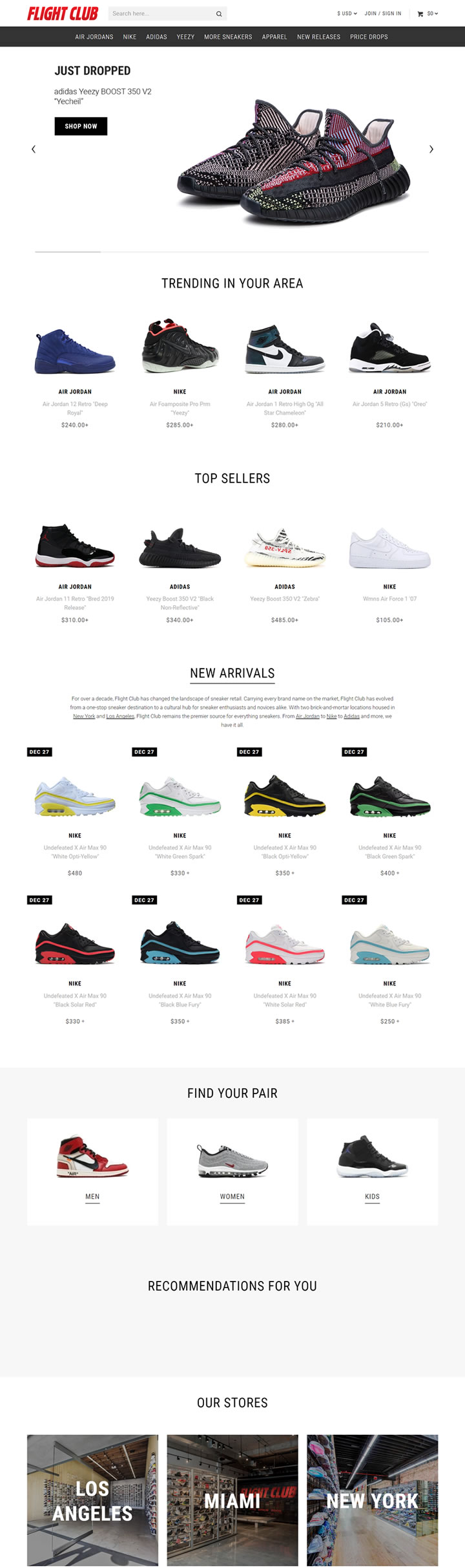 Flight Club美国官网：专业海淘AJ运动鞋、Yeezy球鞋等潮鞋网站