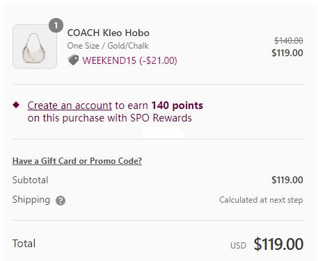 34折！COACH蔻驰 Kleo Hobo 单肩包海淘折后价$119