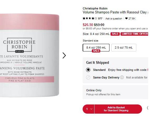 Christophe Robin玫瑰丰盈蓬松洗发膏250ml 海淘降至5折$26.5