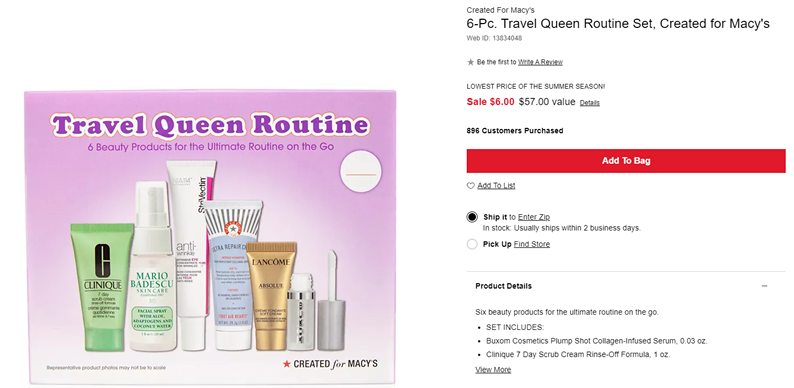 Macy's梅西旅行装6件套 （价值$57） 特价$6