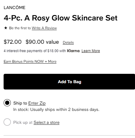 LANC?ME 兰蔻A Rosy Glow护肤4件套（价值$90） 上新价$72，换购小黑瓶礼包+满赠多好礼