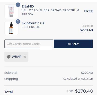 Bluemercury官网SkinCeuticals杜克护肤品满$150额外8折+满$100送EltaMD防晒30ml